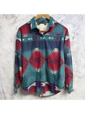 Vintage Woolrich Womens Aztec Flannel Shirt Long Sleeve Button Up Outdoor XL USA